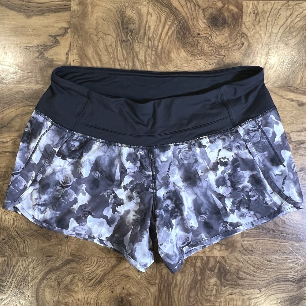 Lululemon Speed Up Shorts Women 6 Grey Floral Watercolor Excellent Running 2.5"